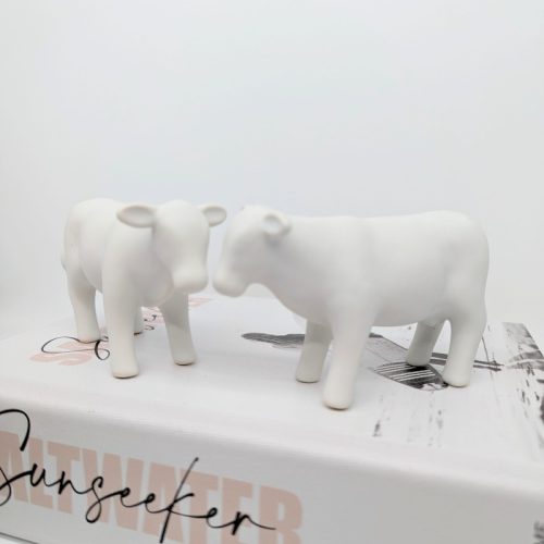 White Ceramic Cow Figurine Statue - Set of 2