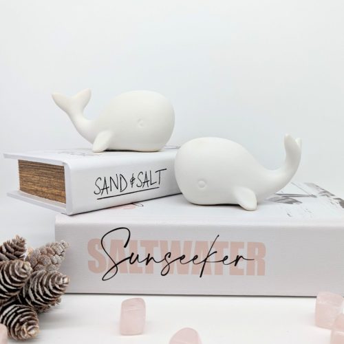 White Mommy Whale Ceramic Figurine - Set of 2