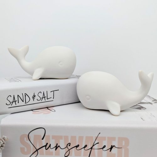 White Mommy Whale Ceramic Figurine - Set of 2