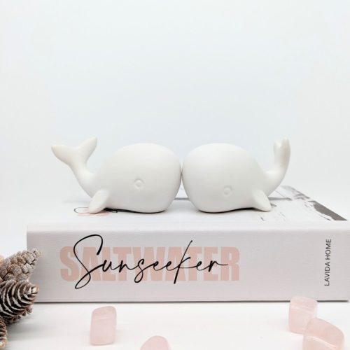 White Mommy Whale Ceramic Figurine - Set of 2