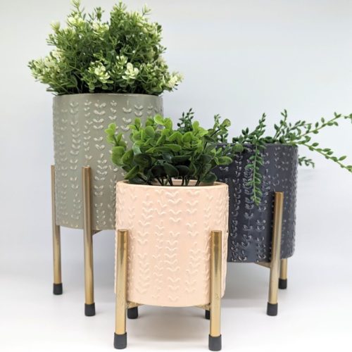 Leafy Metal Pot Planters - Set of 3