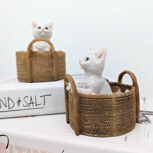 Cute Cat in Basket Figurine Statue