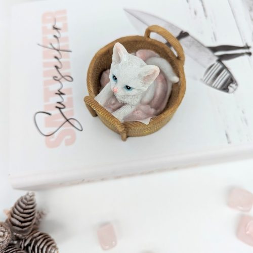 Cute Cat in Basket Figurine Statue