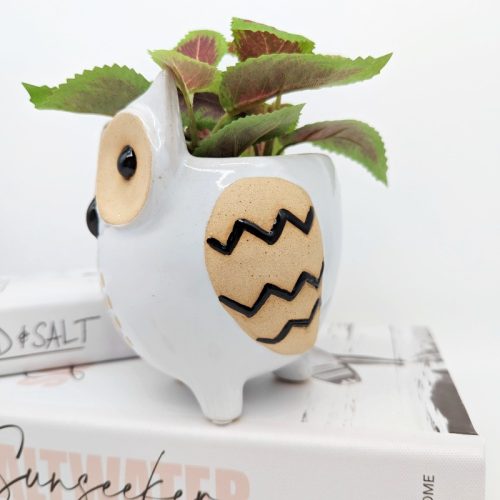 White Black Owl Planter Pot