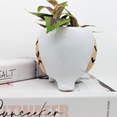 White Black Owl Planter Pot