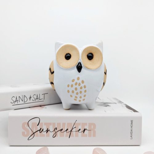 White Black Owl Planter Pot