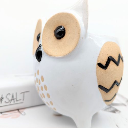 White Black Owl Planter Pot