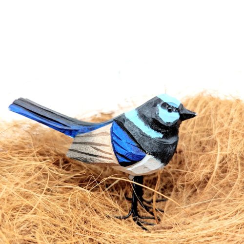 Blue Wren Timber Bird Figurine