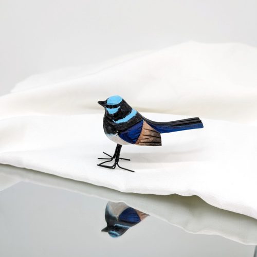 Blue Wren Timber Bird Figurine