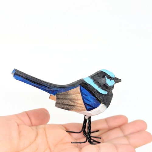 Blue Wren Timber Bird Figurine