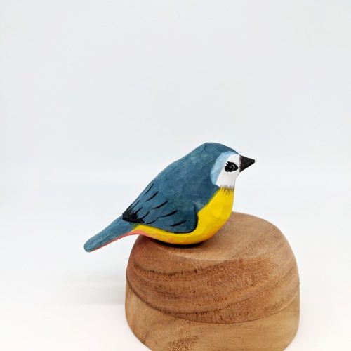 Blue Yellow Timber Bird Figurine