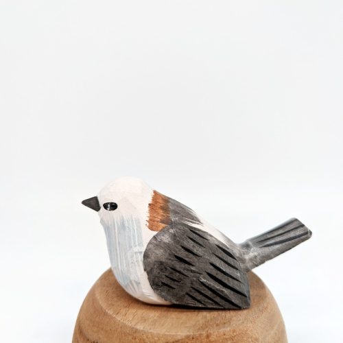 Grey White Timber Bird Figurine