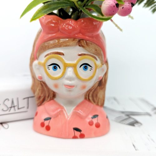 Pink Hair Bow Girl Planter Pot