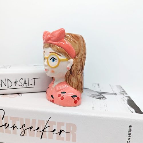 Pink Hair Bow Girl Planter Pot