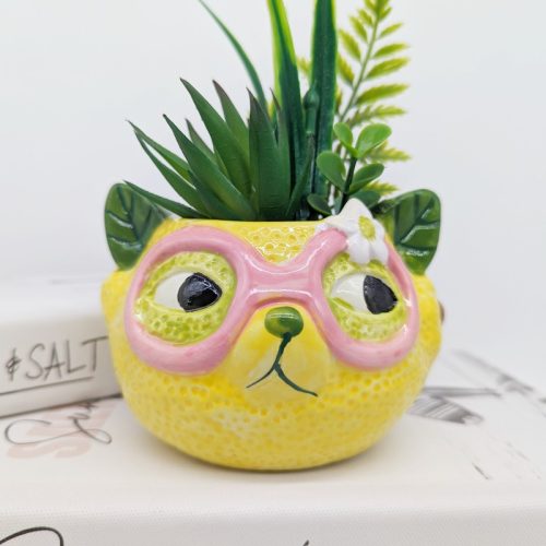 Tropical Lemon Cat Planter Pot