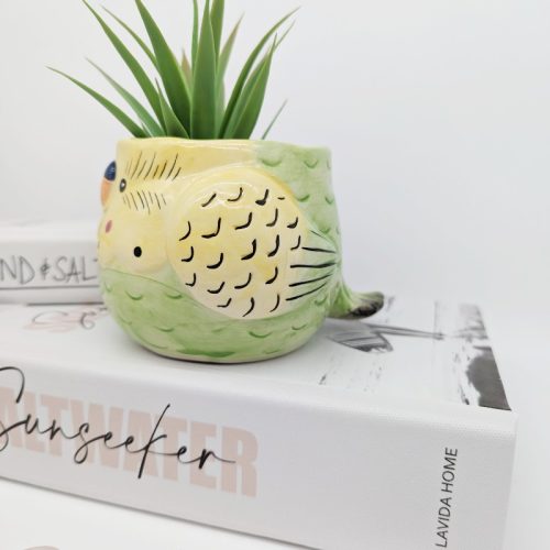 Green Budgie Bird Planter Pot