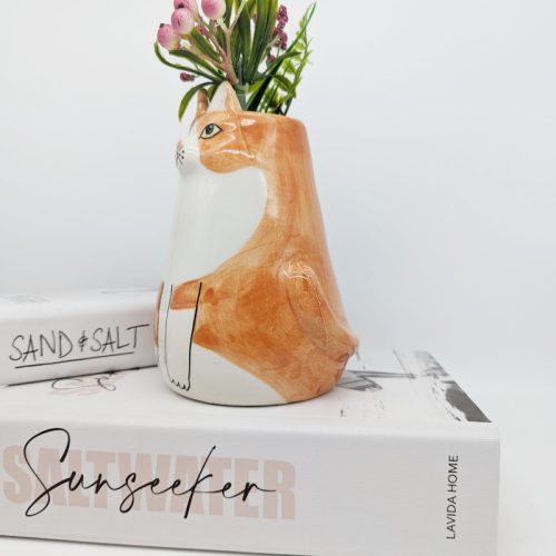 Orange Cat Ceramic Vase