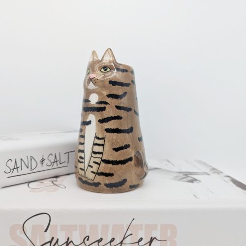 Stripy Brown Cat Ceramic Vase