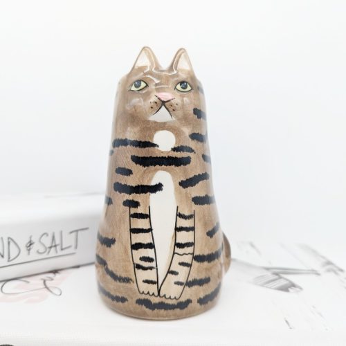 Stripy Brown Cat Ceramic Vase