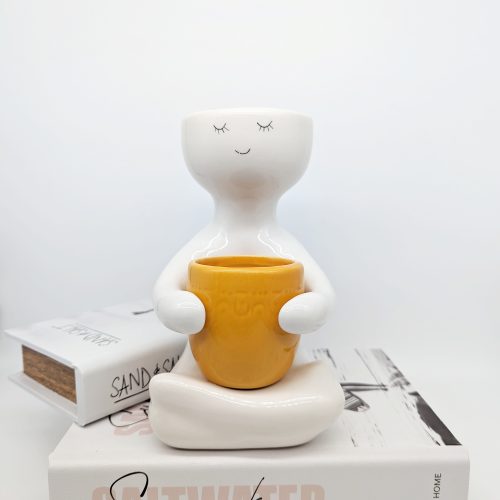 Sitting Mustard People Holding A Pot Planter