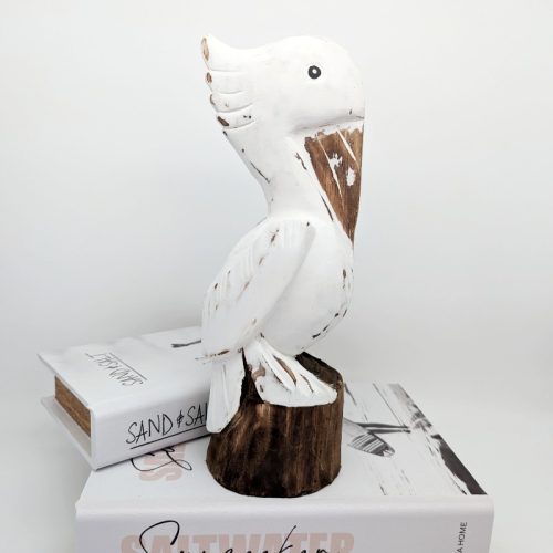 Pelican on Log Wood Statue Decor