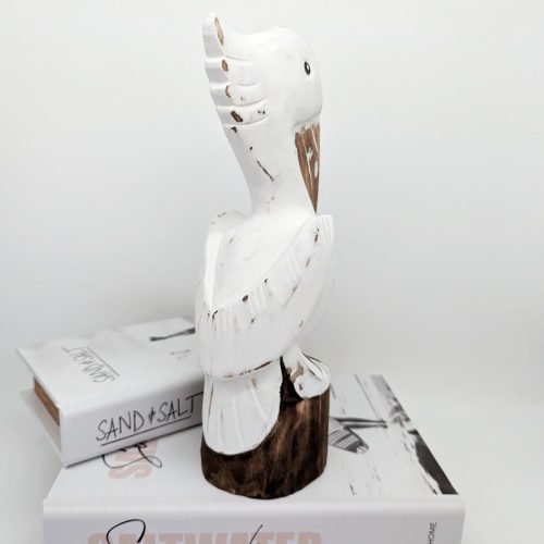 Pelican on Log Wood Statue Decor