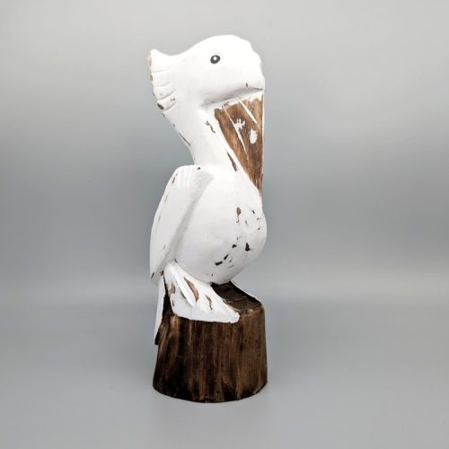 Pelican on Log Wood Statue Decor