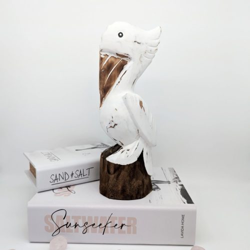Pelican on Log Wood Statue Decor