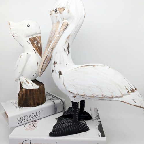 Pelican on Log Wood Statue Decor