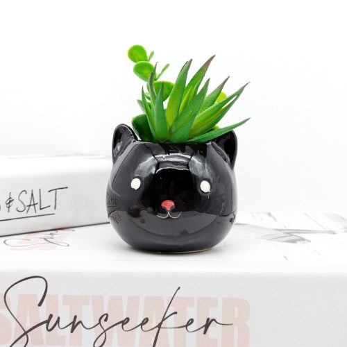 Tiny Black Cat Succulent Planter Pot