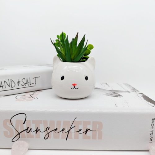 Tiny White Cat Succulent Planter Pot