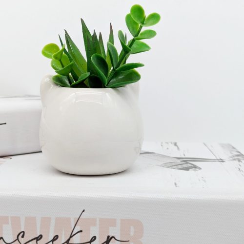 Tiny White Cat Succulent Planter Pot