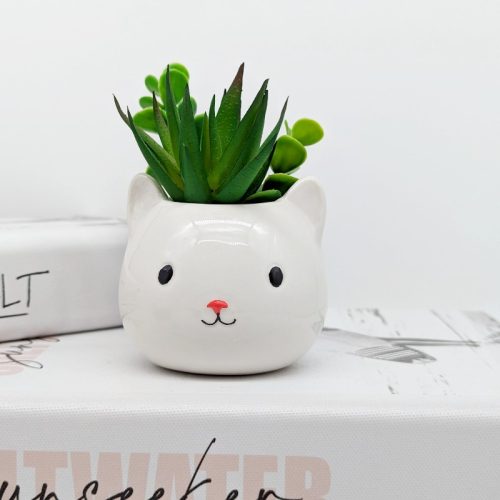 Tiny White Cat Succulent Planter Pot