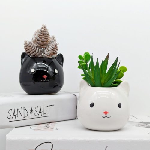 Tiny White Cat Succulent Planter Pot