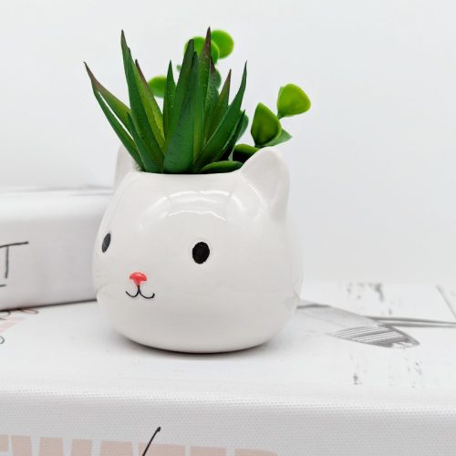 Tiny White Cat Succulent Planter Pot