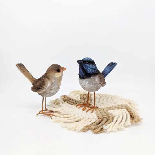 Blue and Brown Wren Bird Figurine Set