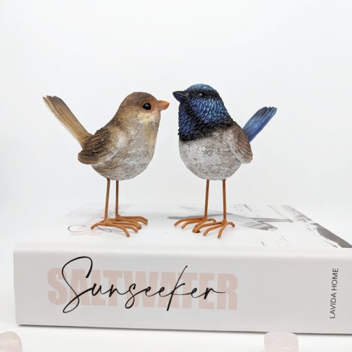 Blue and Brown Wren Bird Figurine Set