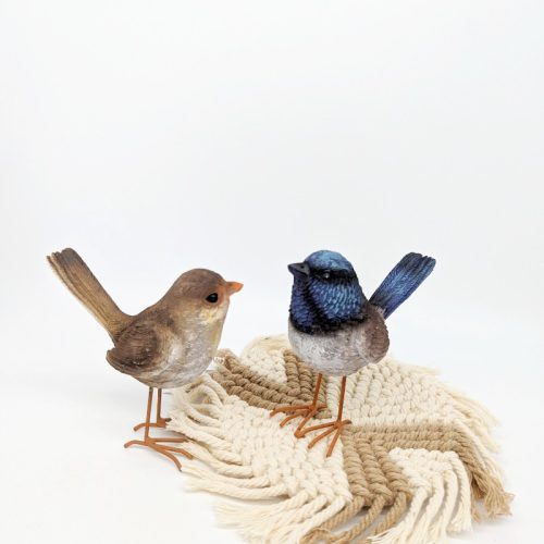 Blue and Brown Wren Bird Figurine Set