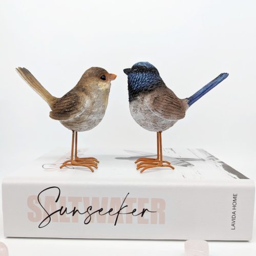 Blue and Brown Wren Bird Figurine Set