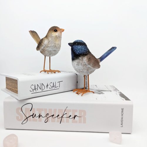 Blue and Brown Wren Bird Figurine Set