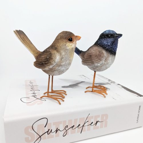 Blue and Brown Wren Bird Figurine Set