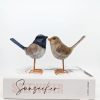 Blue and Brown Wren Bird Figurine Set