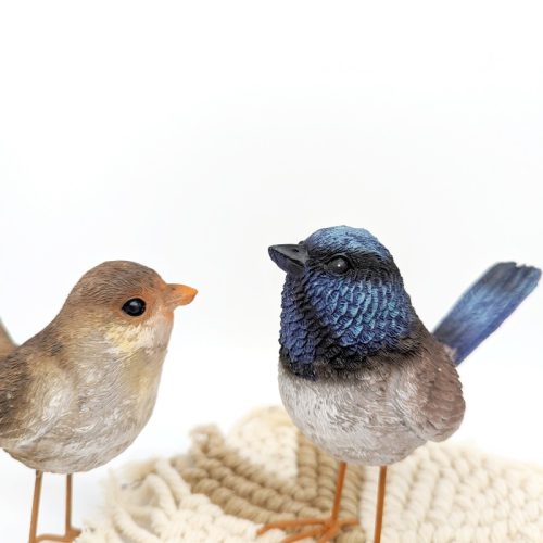 Blue and Brown Wren Bird Figurine Set