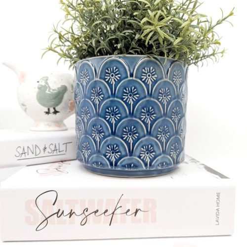 Blue Flower Ceramic Planter Pot