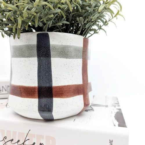 Check Lines Ceramic Planter Pot