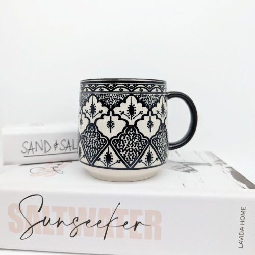 Floral Black Ceramic Tea Coffee Mug