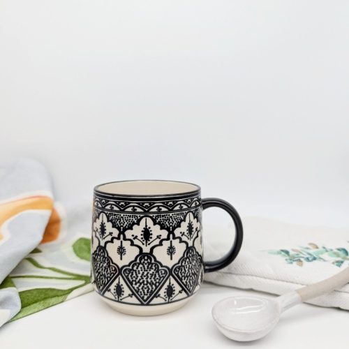 Floral Black Ceramic Tea Coffee Mug