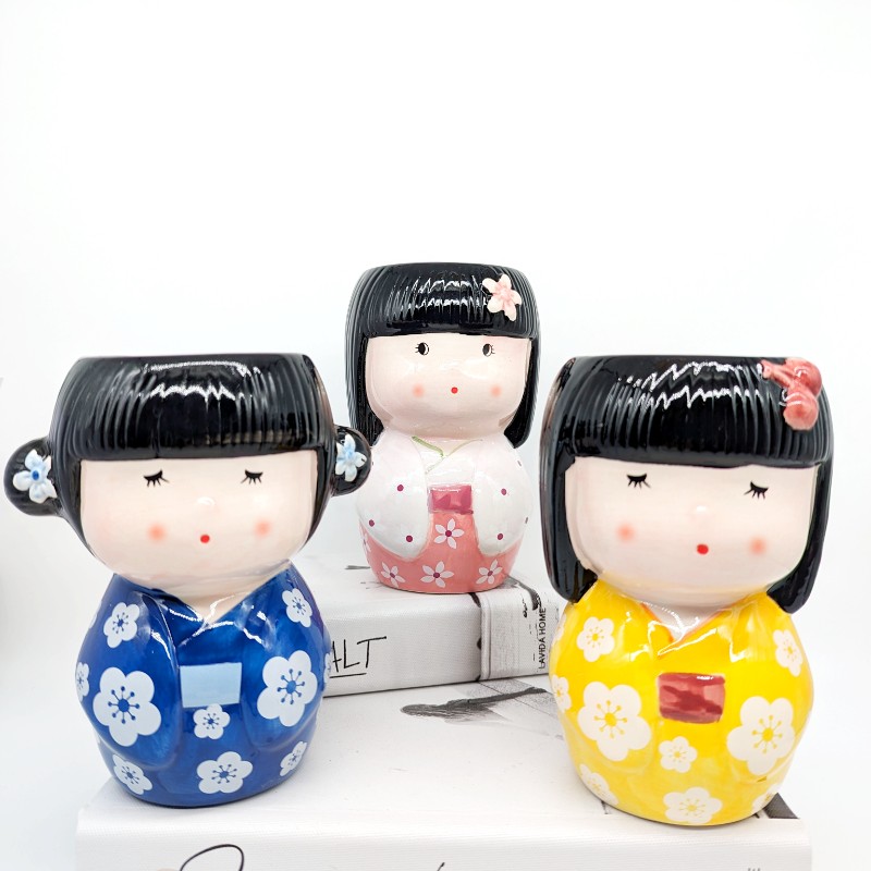 Japanese Doll Style Ceramic Planter Pot Vase