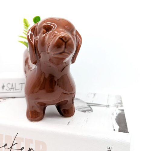 Black Brown Dachshund Sausage Dog Planter Pot