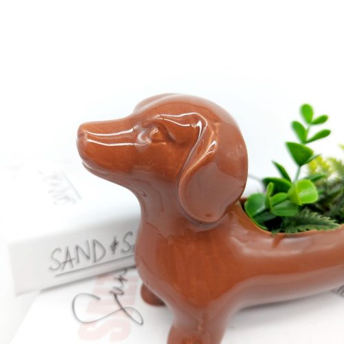 Black Brown Dachshund Sausage Dog Planter Pot